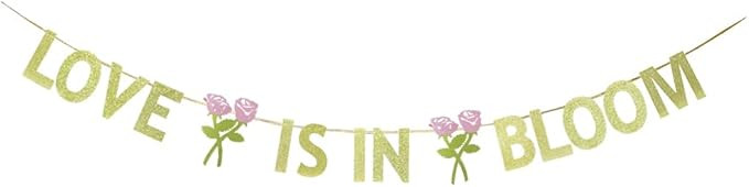 KUNGOON Love is in Bloom with Hearts Banner,Gold Glitter Flower Theme Bridal Shower Engagement We... | Amazon (US)