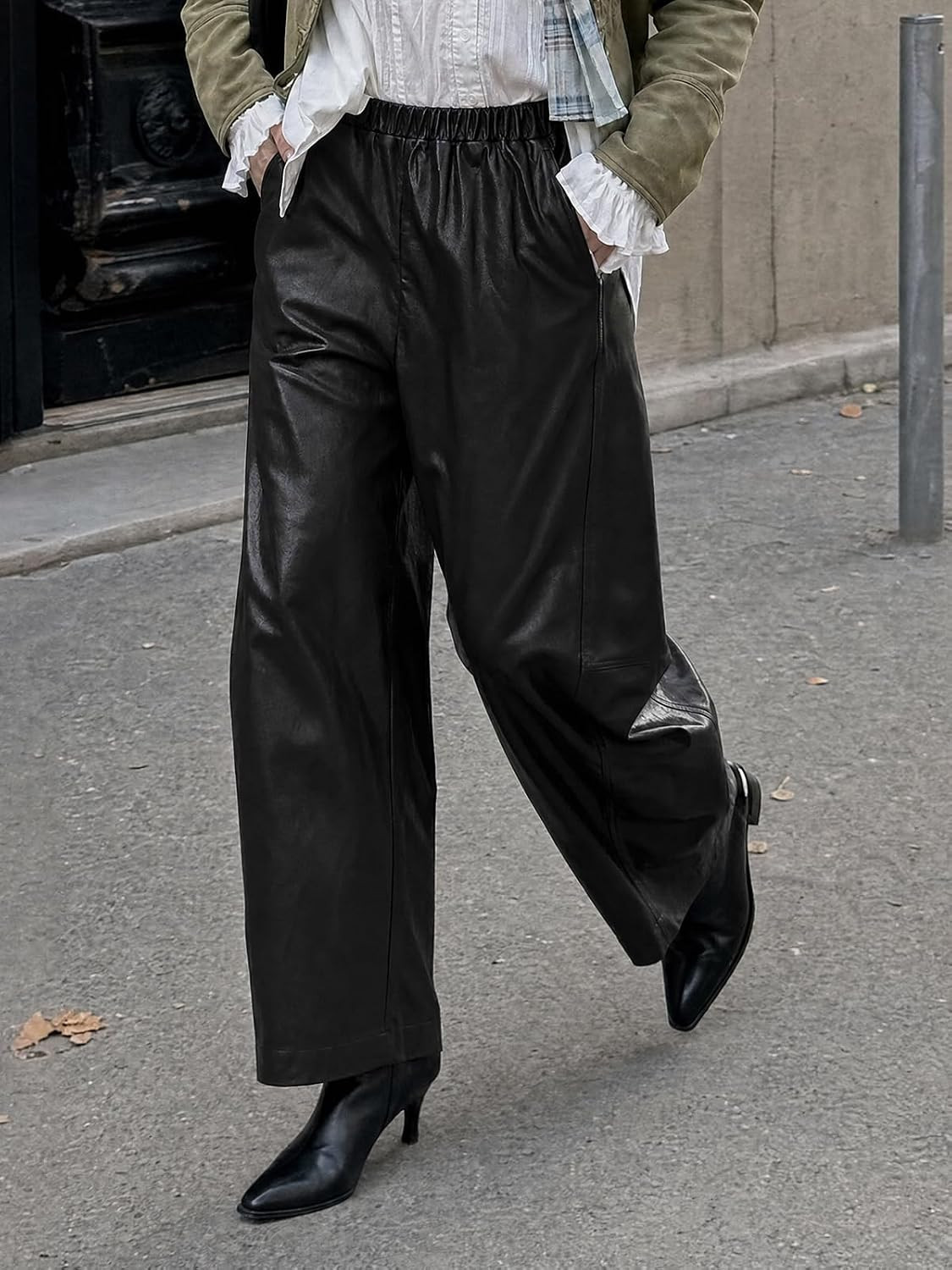 Imily Bela Business Casual Pants for Women High Waist Leather Jeans | Amazon (US)