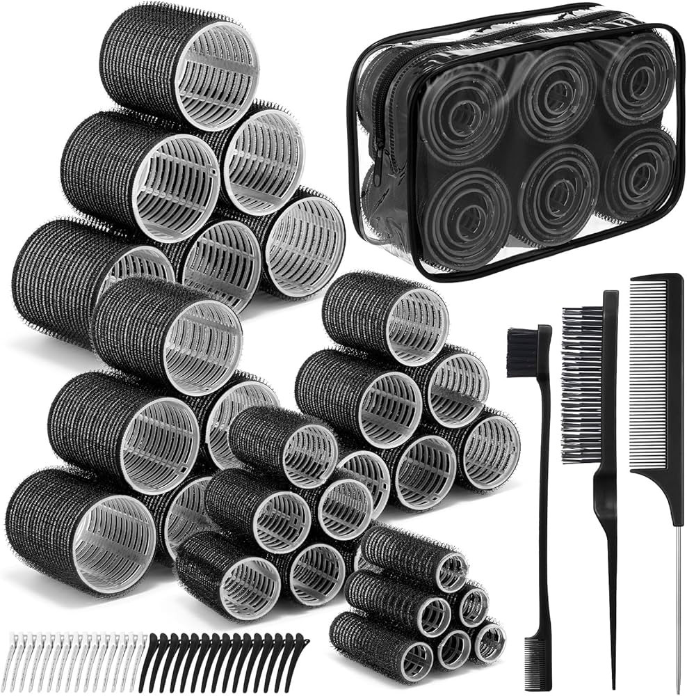64 Pcs Self Grip Hair Rollers Set, 5 Sizes Rollers Hair Curlers with Clips Comb for Long Short Ha... | Amazon (US)