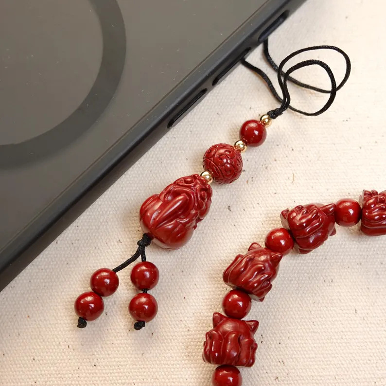 Grade A＊ Cinnabarite Good Luck Cinnabar Keychain Purse Charm Phone Strap Amulet Handbag Decorat... | Etsy (US)