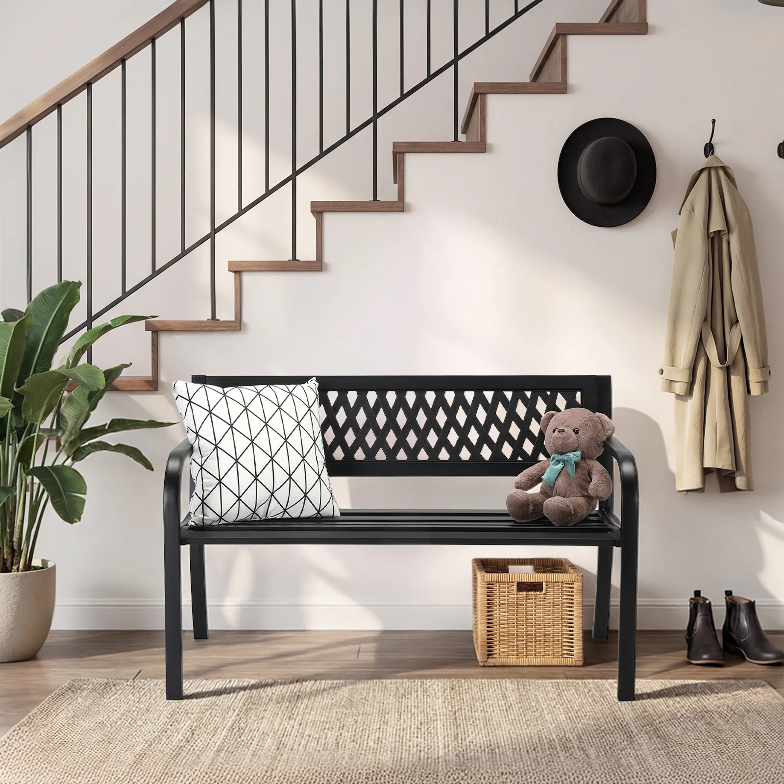 47 in. Black Iron Outdoor Bench | Wayfair North America