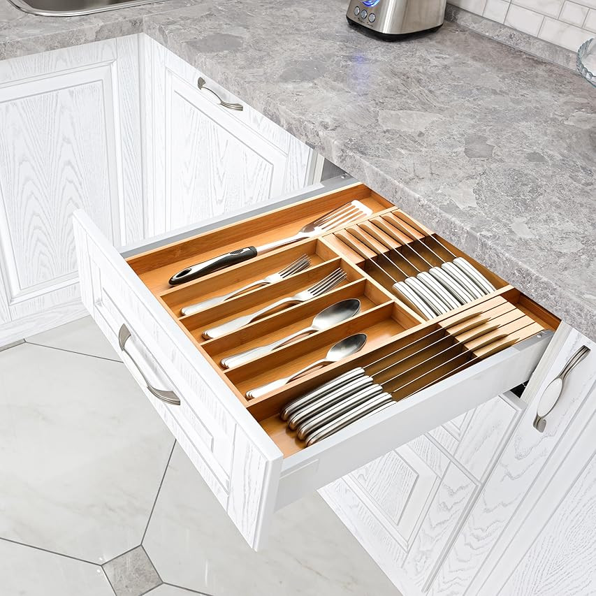 SMIRLY Kitchen Drawer Organizer - Utensil Tray Drawer Organizer, Silverware Tray for Drawer, Silverw | Amazon (US)