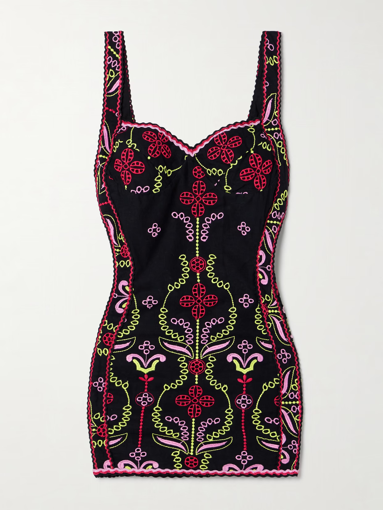 Charo Ruiz - Carole Ric Rac-trimmed Embroidered Cotton-blend Mini Dress - Black | NET-A-PORTER (US)