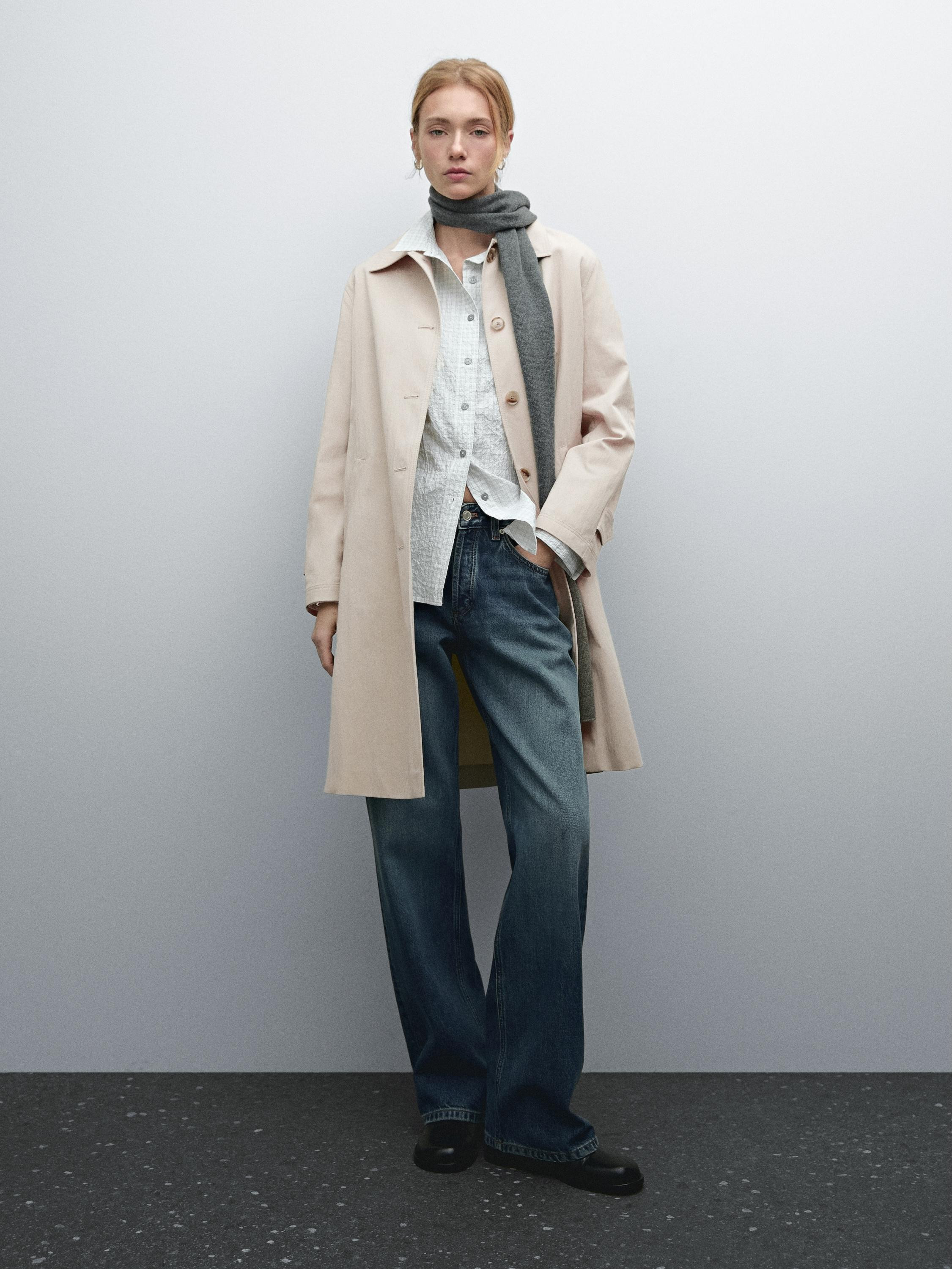 Lightweight cotton blend coat with buttons | Massimo Dutti UK