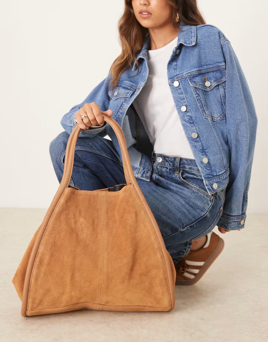 ASOS DESIGN suede tubular tote bag in tan-Brown | ASOS (Global)