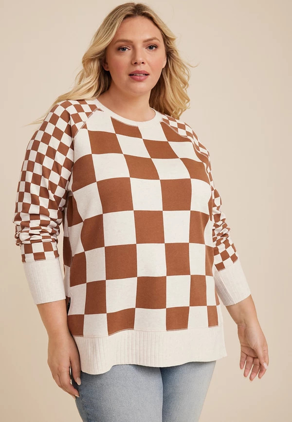 Plus Size Willowsoft Checkered Sweatshirt | Maurices
