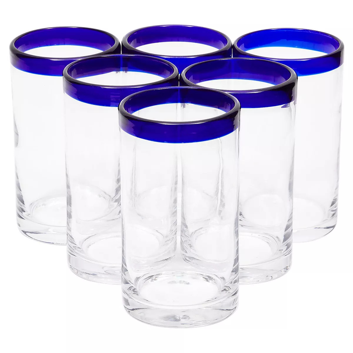 Set Of 6 Blue Rim Mexican Glassware, 14 Oz Cobalt Hand Blown Drinking Glasses | Kohl's