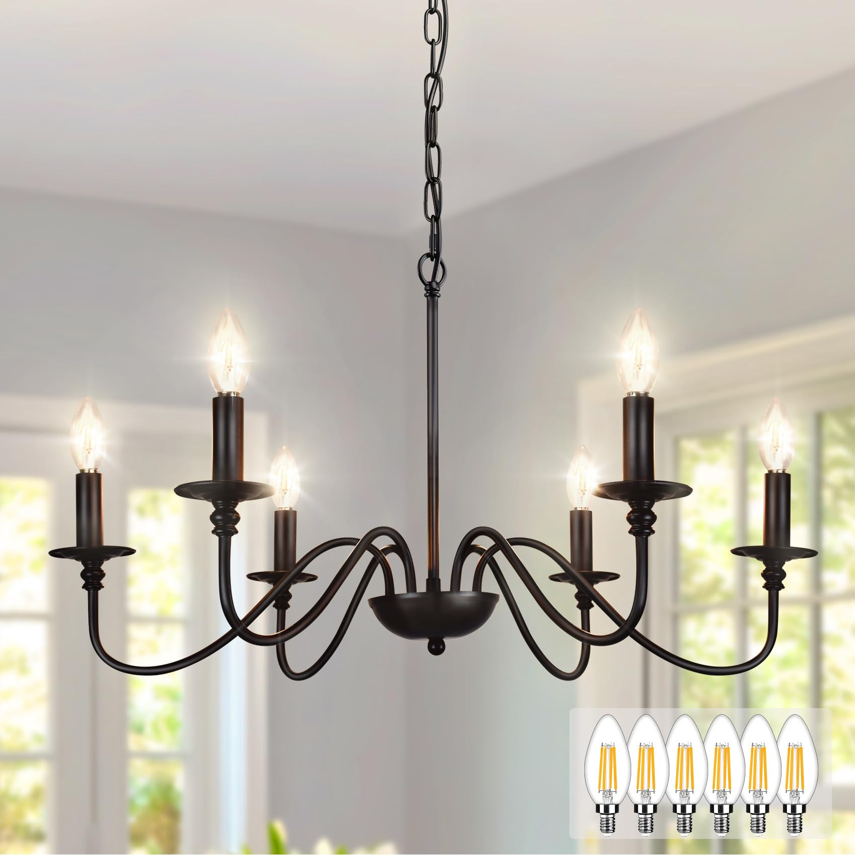 Depuley Farmhouse Chandelier for Dining Room: 6-Light Black Industrial Kitchen Island Pendant Lig... | Amazon (US)