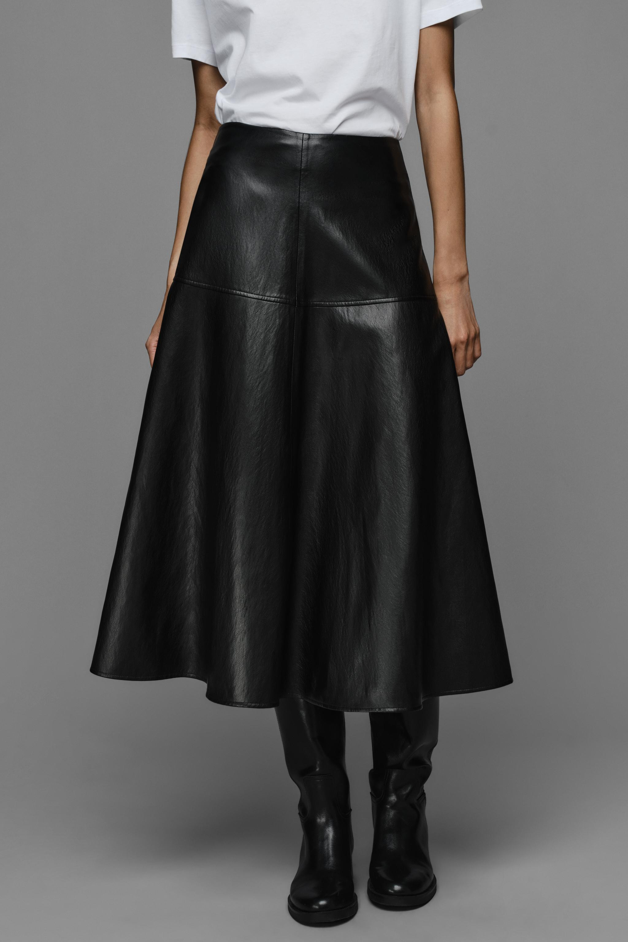 FAUX LEATHER-EFFECT MIDI A-LINE SKIRT | Zara US
