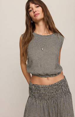 Merit Cropped Gingham Linen Top - Black / X Small | Z Supply