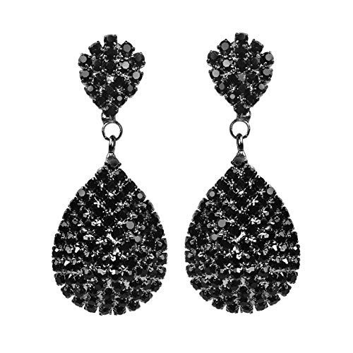 Black Clip On Earrings Teardrop Earrings Rhinestone Crystals Dangle Earrings Statement Chandelier Drop Earrings for Women (Black Clip-On) | Amazon (US)