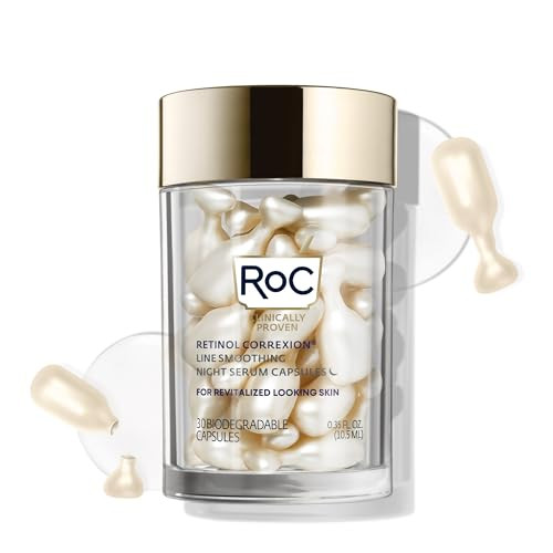 RoC Retinol Correxion Anti-Aging Wrinkle Night Serum, Daily Line Smoothing Skin Care Treatment for Fine Lines, Post-Acne Scars, 30 Individual Capsules, Unscented, 0.35 Fl Oz | Amazon (US)