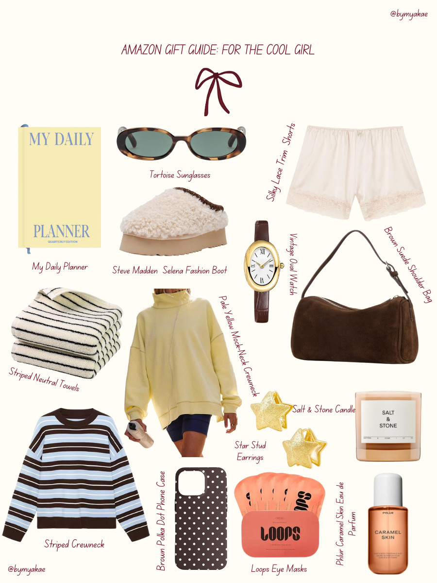 ✨ GIFT GUIDE FOR THE COOL GIRL ✨
For the friend who is permanently in her cozy era. The girl who throws on sunglasses and a crewneck and somehow looks like a Pinterest board. The one who loves good scents soft textures and anything that feels a little elevated but still laid back.

If you are shopping for your sister your best friend your favorite coworker or you are quietly adding things to your own wishlist this edit is the vibe. These are the pieces she will actually use and actually love.

Save this so you can come back to it later ✨

#ltkholiday #ltkgiftguide #giftguideforher #giftguideforthecoolgirl #amazonfinds #holidayedit #coolgirlstyle #coolgirlgifts #bymyakae 

 #LTKGiftGuide #LTKHoliday #LTKSaleAlert