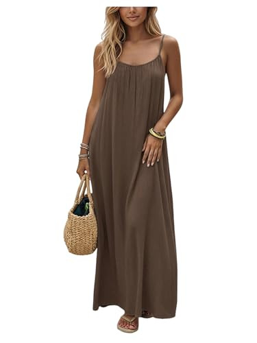 SHENHE Women's Open Back Spaghetti Strap Beach Maxi Dress Loose Flowy Vacation Sundress | Amazon (US)