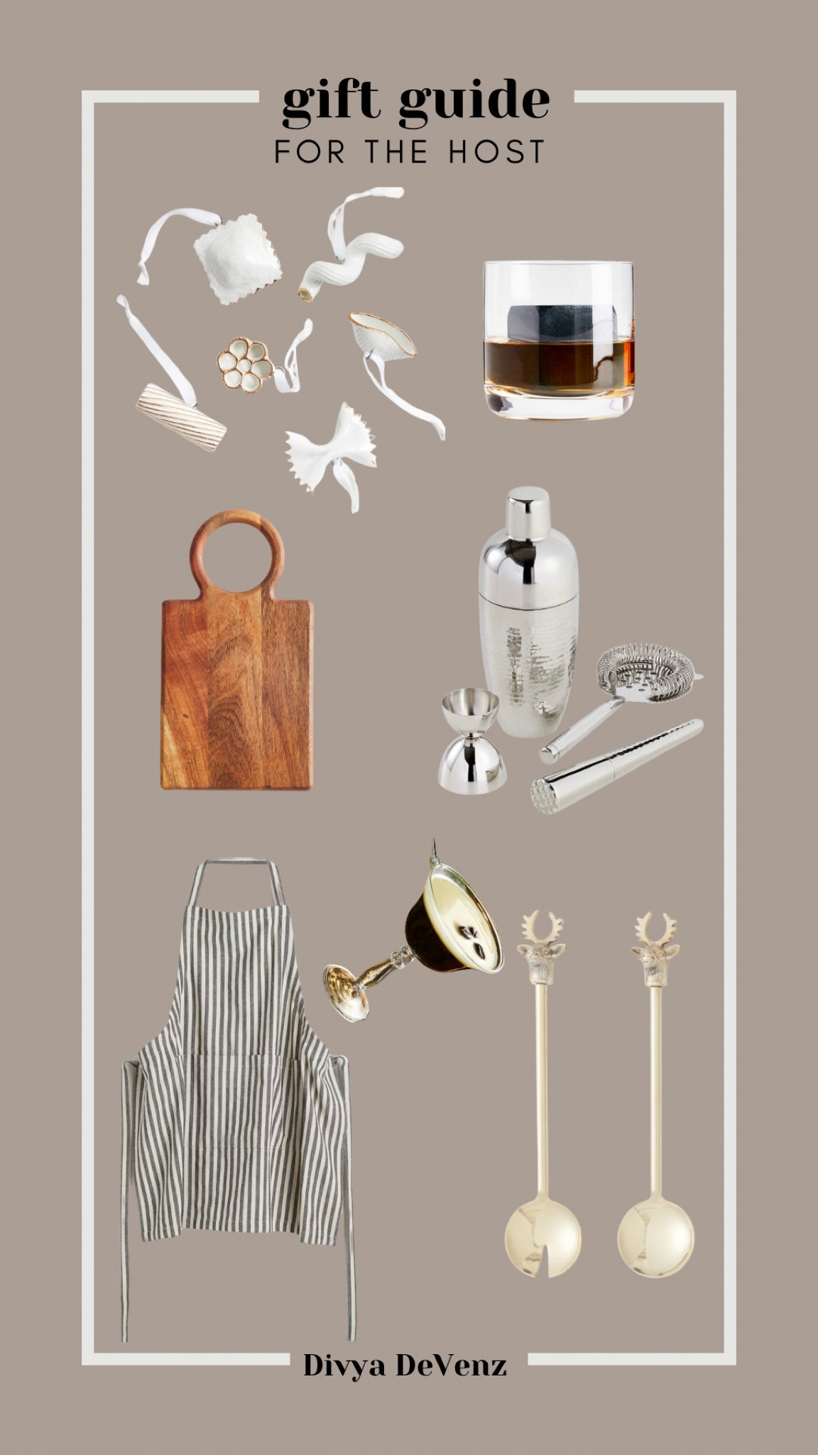 Gift Guide For The Host, Hostess, Home Chef, Entertainer and everything in between from under $25, $50, $100. Pasta ornaments, espresso martini or other drink ornaments, a bar cocktail mixer set, whiskey rocks, holiday salad serving tongs or a fresh apron. Pair with a fresh sourdough, festive cookies, jams and jellies or a beverage of their liking to take it to the next level  

#LTKgiftguide #LTKmens #LTKcanada