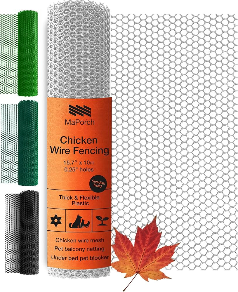 MaPorch Plastic Chicken Wire Mesh Fence - White Mesh, 15.7 in x 10 ft - Quick-Install Chicken Wir... | Amazon (US)