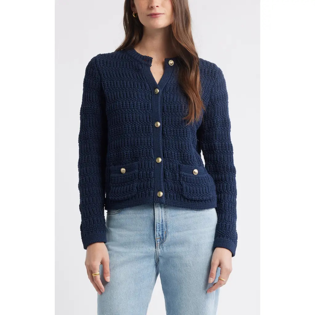 Caslon® Textured Sweater Jacket in Navy Still at Nordstrom Rack, Size Medium | Nordstrom Rack