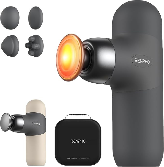 RENPHO Mini Thermal Massage Gun with Heat, Portable Deep Tissue Percussion Massager with 4 Heads ... | Amazon (US)