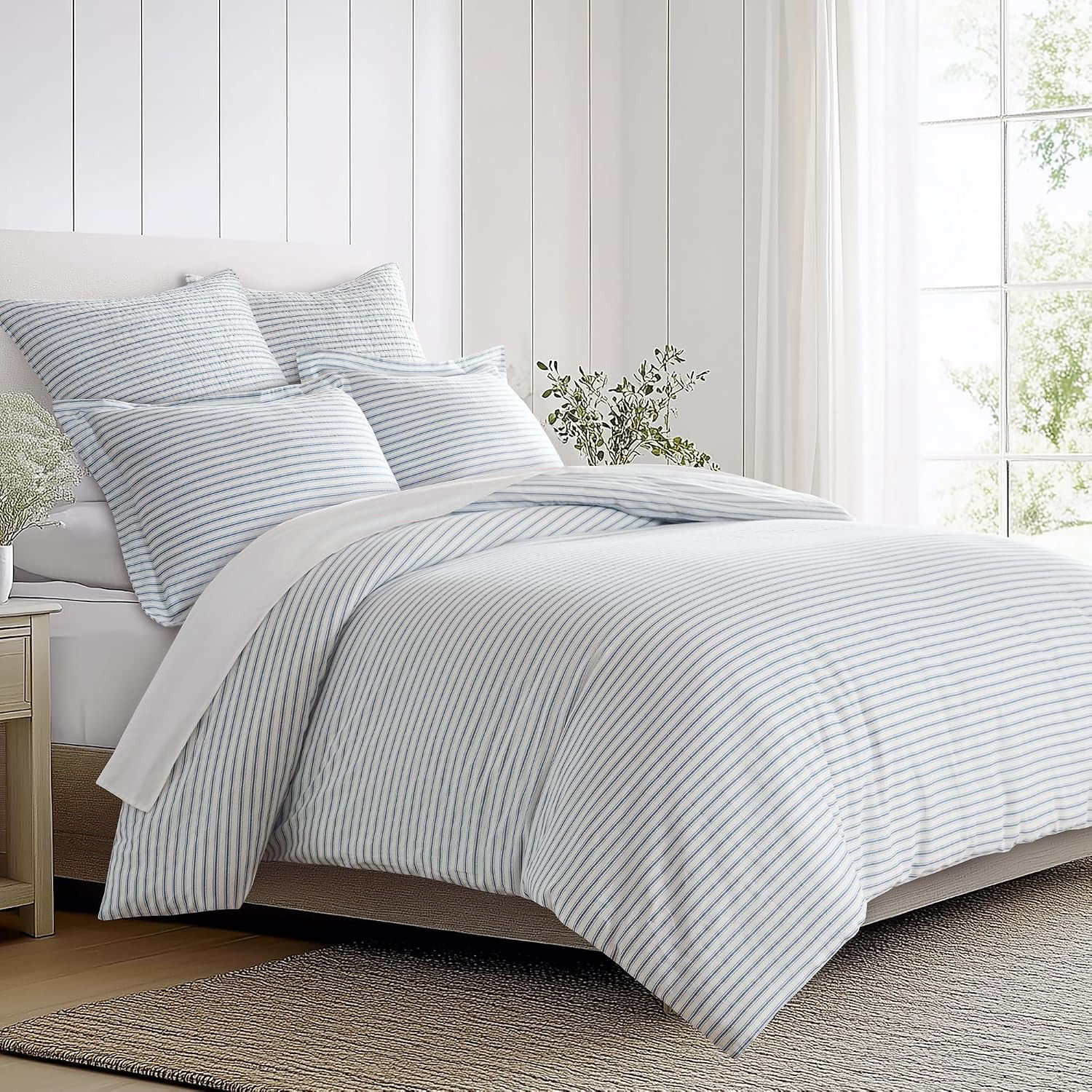 Levtex Home Tobago Stripe Blue Reversible Queen Duvet Cover Set (90x94in) with 2 Pillowcases (26x20in) - Striped - Blue, White - 100% Cotton Queen Size Duvet Cover Set - Soft, Pre-Washed | Amazon (US)