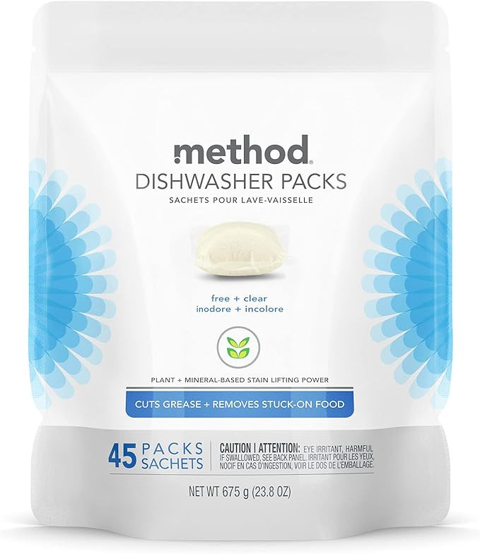 Method Dishwasher Detergent Packs, Dishwashing Rinse Aid to Lift Tough Grease and Stains, 45 Dish... | Amazon (US)