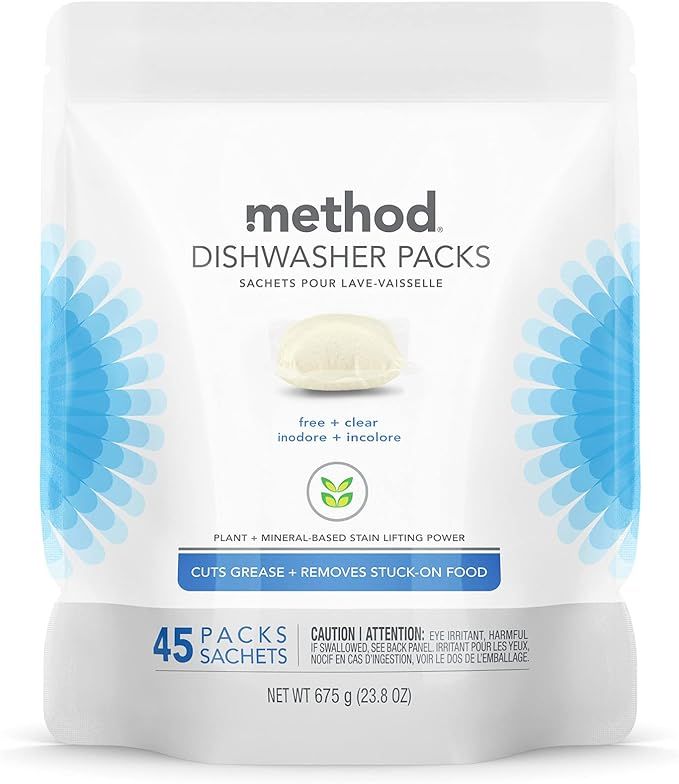 Method Dishwasher Detergent Packs, Fragrance Free + Clear, Dishwashing Rinse Aid to Lift Tough Gr... | Amazon (US)
