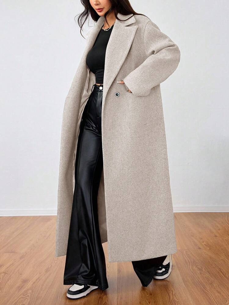 Flirla Casual Lapel Long Overcoat | SHEIN