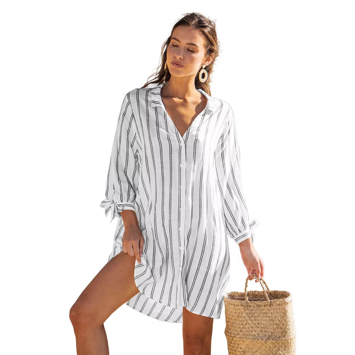 Women's CUPSHE Oversized Striped Button Down Shirt Swim Cover-Up Dress | Kohl's