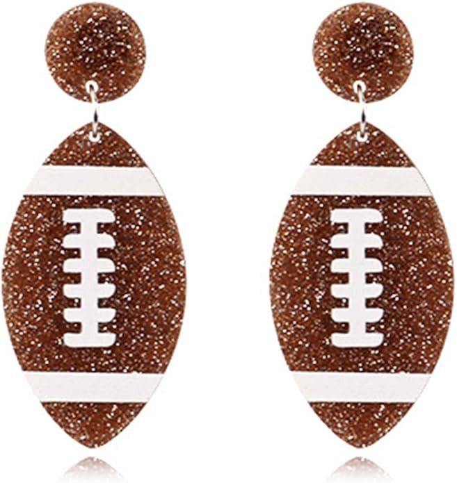 Handmade Lightweight Acrylic Football Baseball Rugby Basketball Dangle Drop Earrings for Women Je... | Amazon (US)