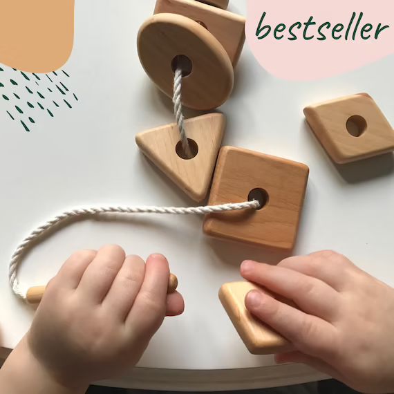 Wooden Lacing Toy With Geometry Shapes for Toddler  Wood - Etsy | Etsy (US)