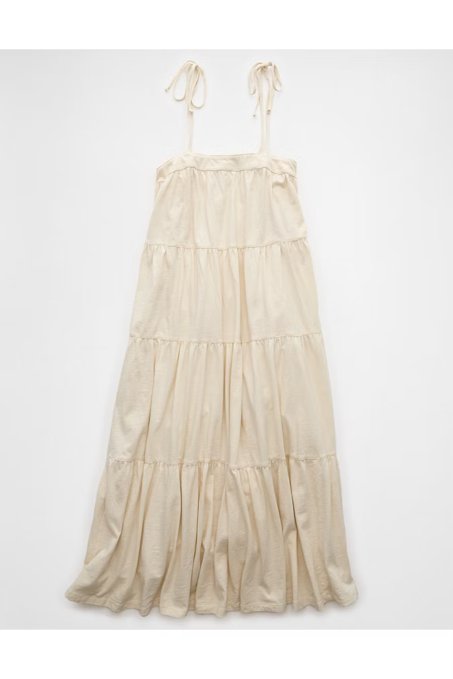 AE Sunchaser Knit Tie Shoulder Maxi Dress Women's Cream S | American Eagle Outfitters (US & CA)