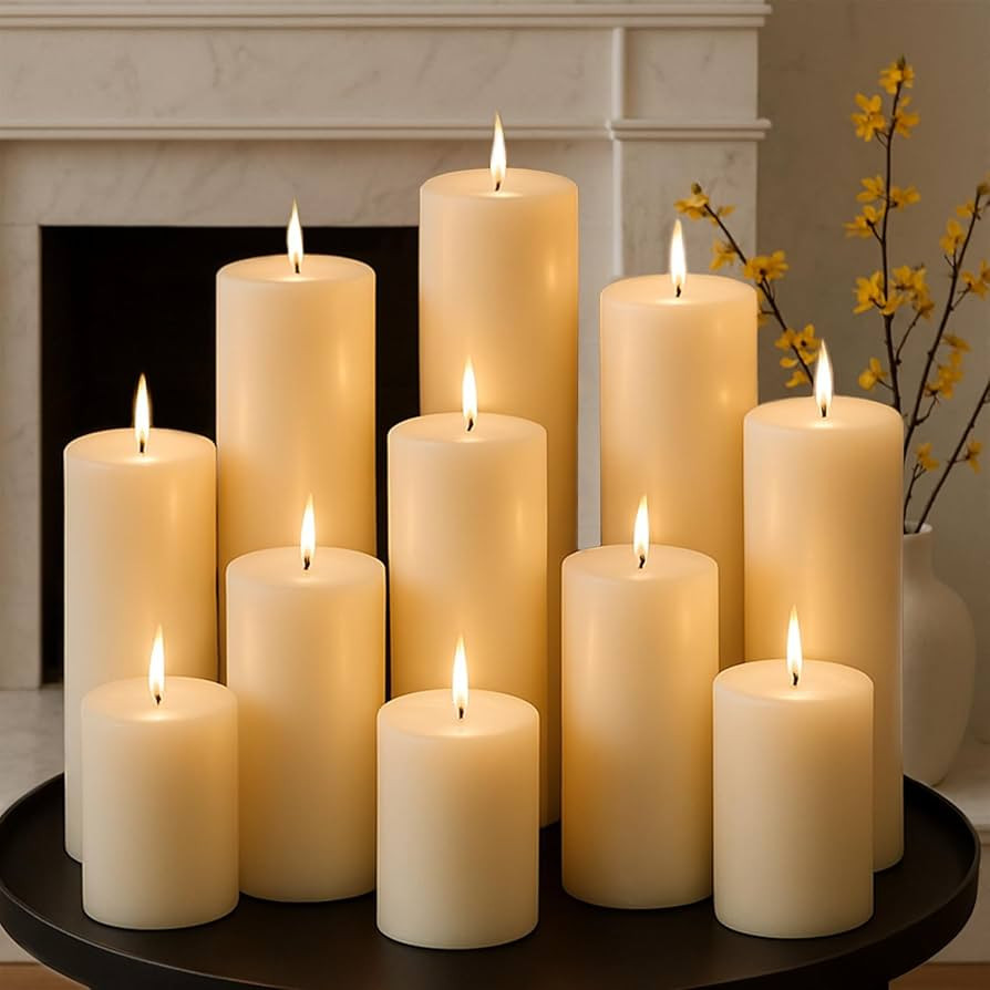 Ivory Pillar Candles Set, 12 Packs, 2.8 in x 4, 6, 8 Inch Assorted Size Unscented Pillar Candles ... | Amazon (US)