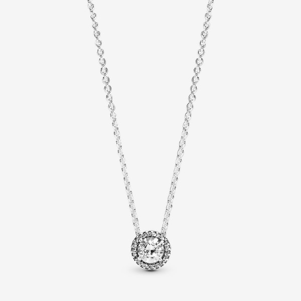 Pandora Round Sparkle Halo Necklace - Sterling silver / Cubic Zirconia / Clear - Sz. 17.7 in | Pandora US