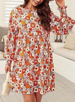 Dokotoo Womens Fall Tunic Dress Casual Loose Floral Print Long Sleeve Crew Neck Flowy Swing Mini ... | Amazon (US)