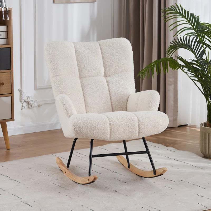 Kwok Rocking Chair Teddy Upholstered, Soft Fabric, Modern Accent Chair for Living Room, Bedroom | Wayfair North America