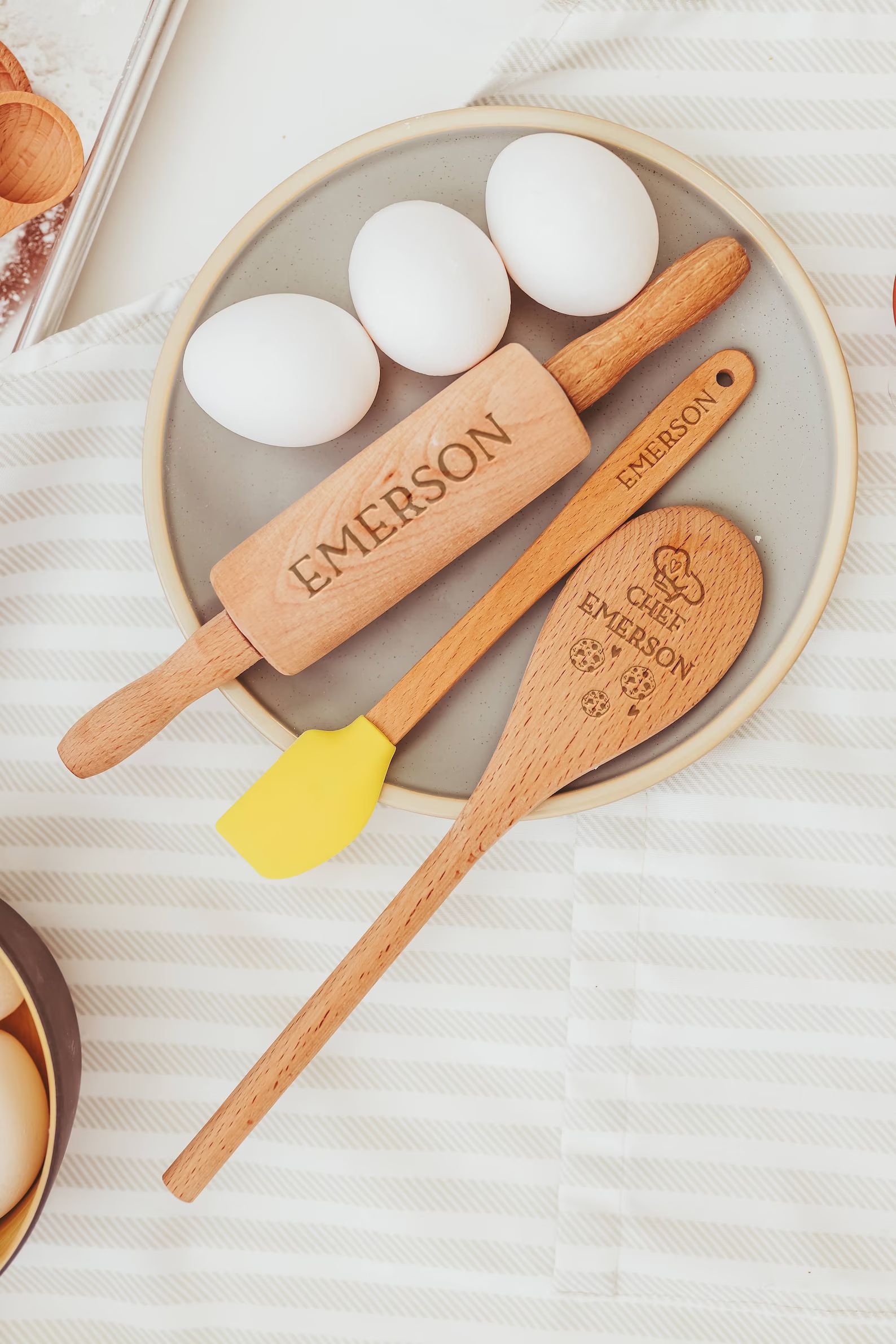 Wooden Kitchen Toys Kids Rolling Pin Personalized Spatula - Etsy | Etsy (US)