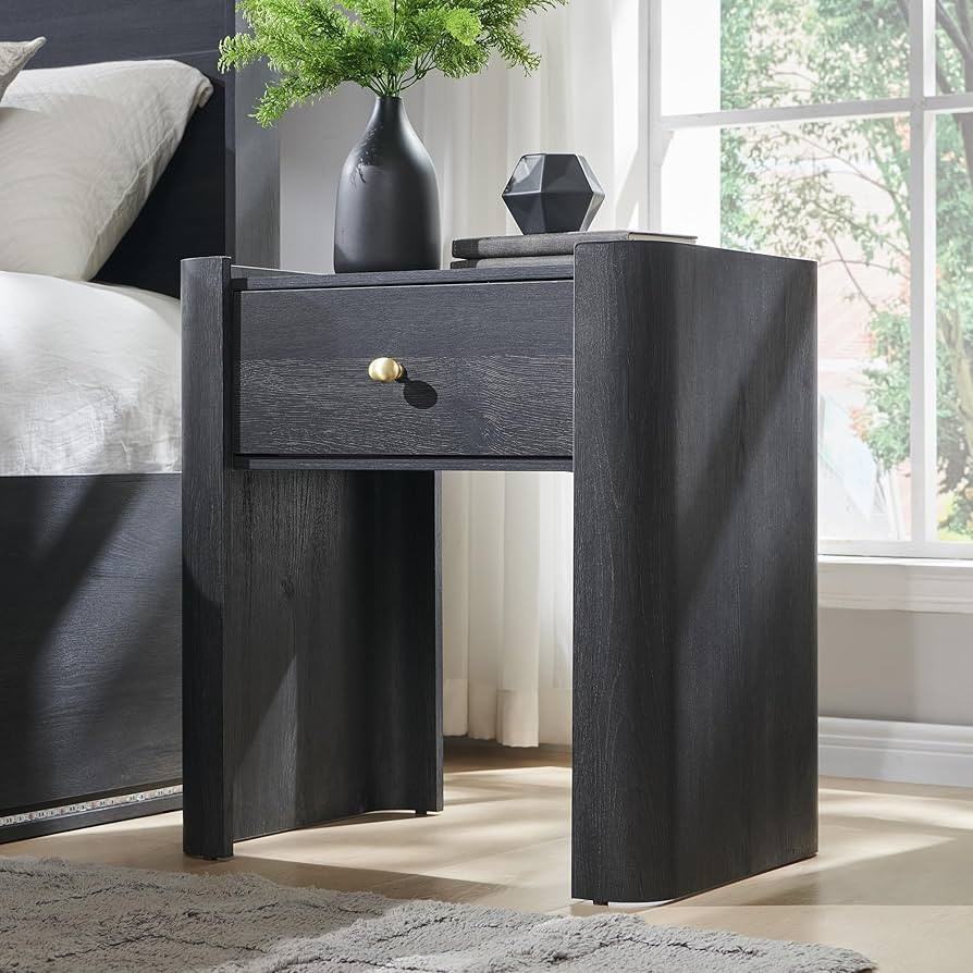 23.6" Tall Modern Nightstand with Charging Station, 22" Wide Curved Bedside Table with 1 Storage ... | Amazon (US)