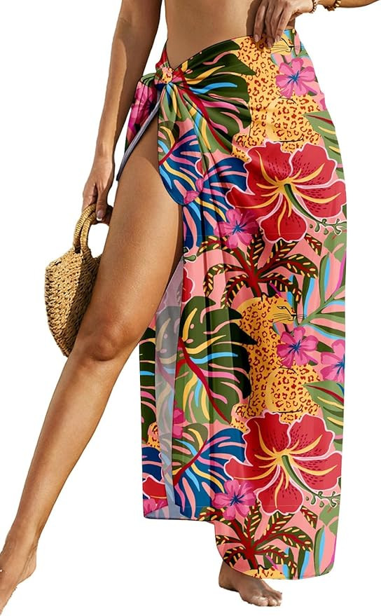Herseas Women Sheer Sarong High Slit One Size Swimsuit Coverups 2026 Summer Floral Print Chiffon ... | Amazon (US)