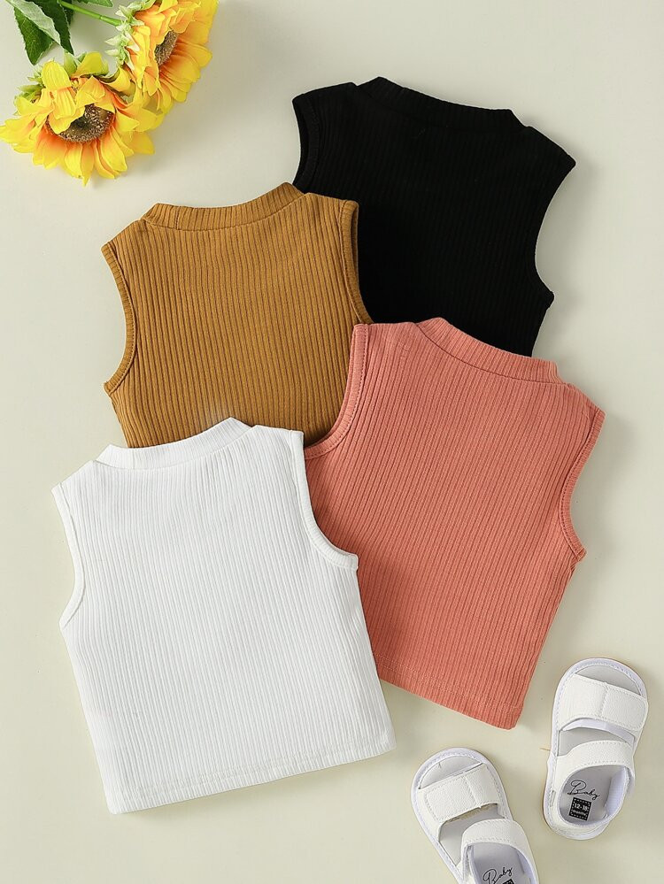 Baby 4Pcs Mock Neck Rib Knit Tank Top | SHEIN