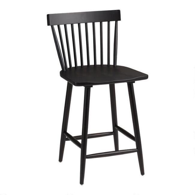 Black Wood Windsor Style Kamron Counter Stool Set of 2 | World Market