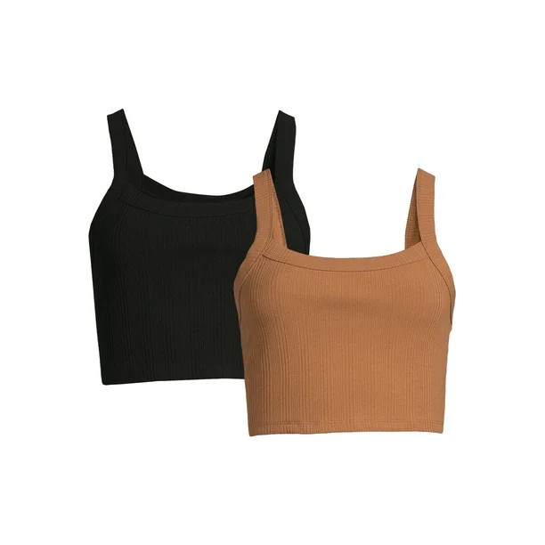 No Boundaries Juniors Crop Rib Tank Top, 2-Pack - Walmart.com | Walmart (US)