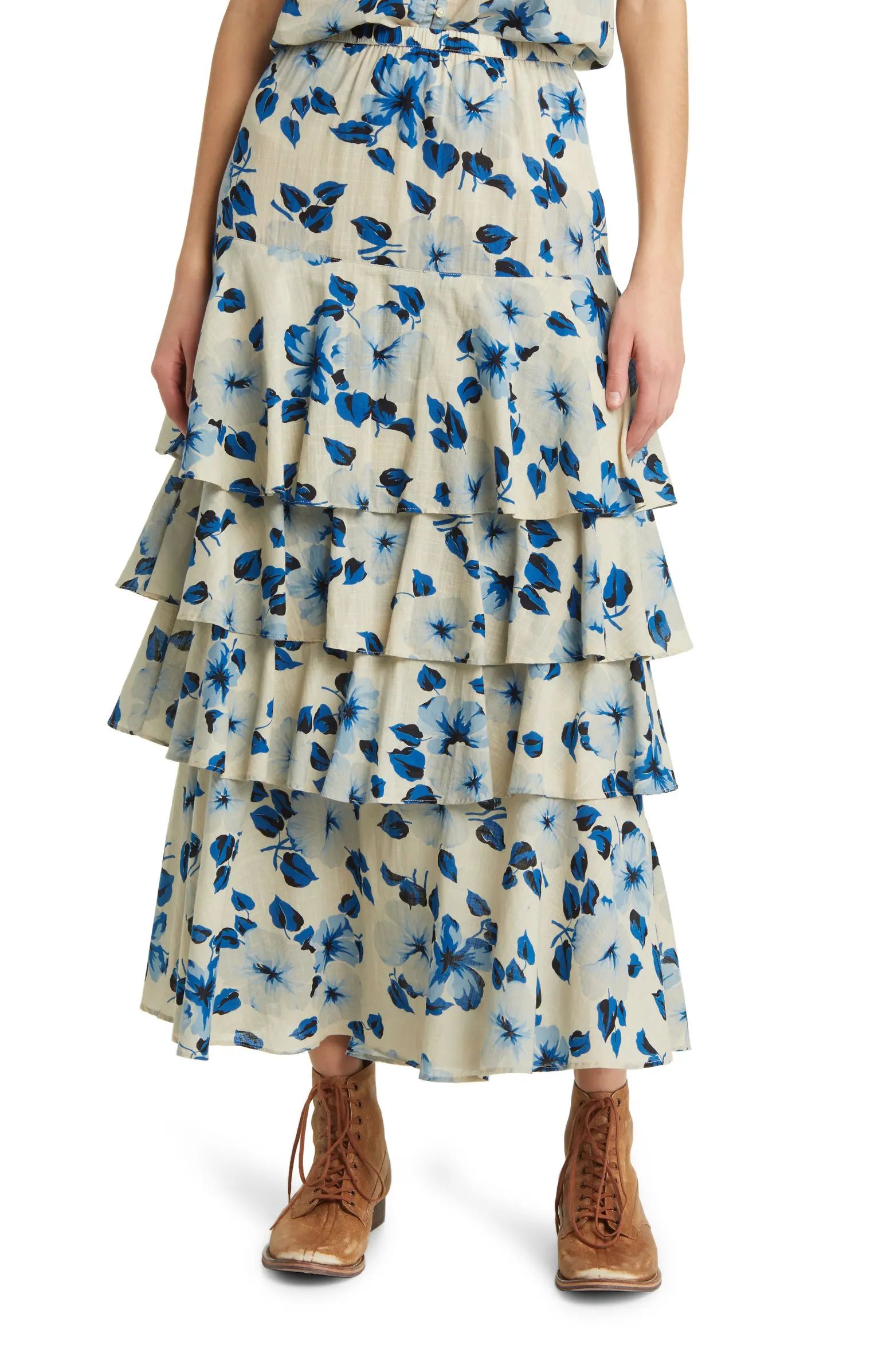 THE GREAT. The Gazebo Floral Tiered Cotton Skirt | Nordstrom | Nordstrom