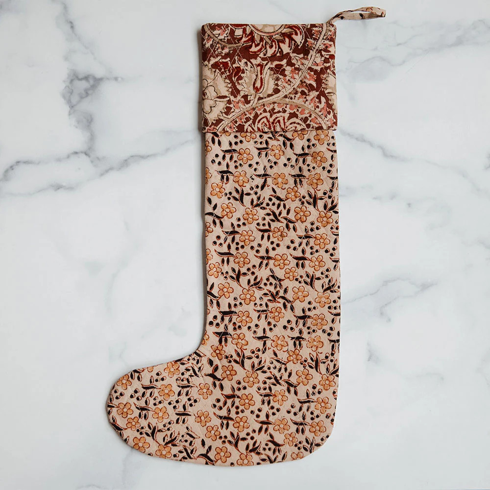 One-of-a-kind Block-Printed Stocking No. 0592 | Roan Iris