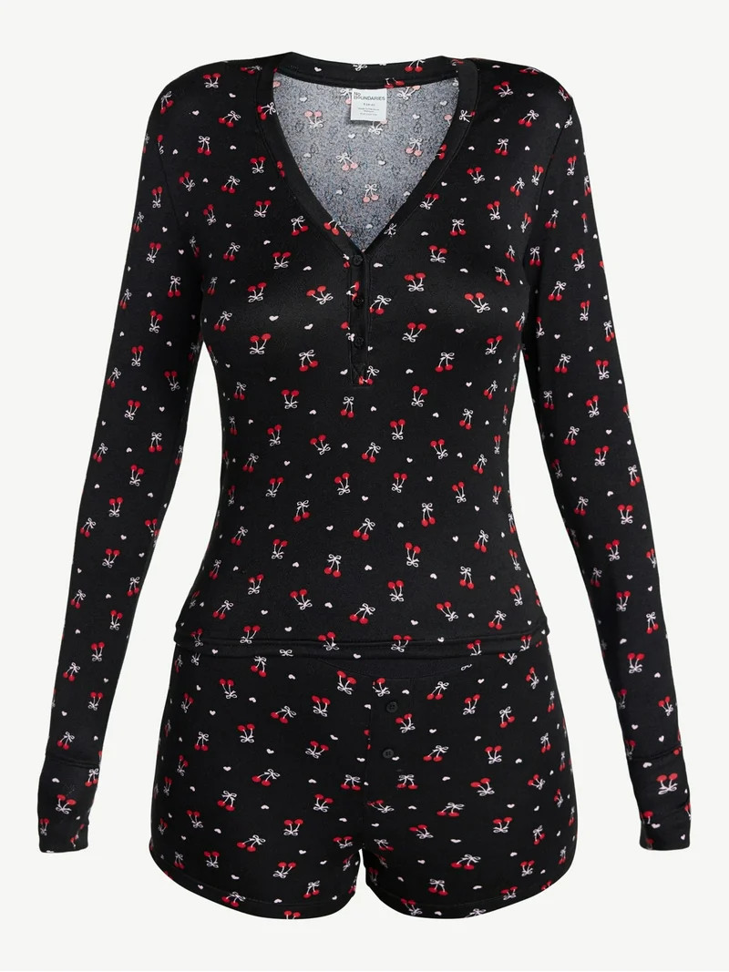 No Boundaries Giftable Henley Sleep Top and Shorts with Socks Set, 3-Piece, Women's | Walmart (US)