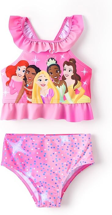 Disney Elsa Princess Toddler Girls Two Piece Tankini Top and Bow Tie Bikini Bottom Beach Swimsuit... | Amazon (US)