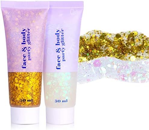 DAGEDA 2*50ML Body Glitter Gel, Face Glitters Body Gel Sequins Shimmer Liquid Eyeshadow, Chunky Glit | Amazon (CA)
