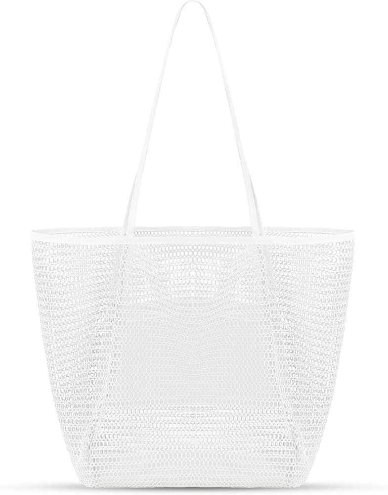 Tavaleu Mesh Beach Bag, Beach Bags for Women, Woven Straw Beach Tote Bag Waterproof with Inner Po... | Amazon (US)