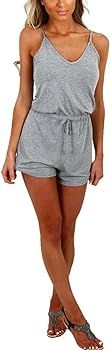 Women Summer Casual Spaghetti Strap Adjustable Waist Drawstring Short Jumpsuit Cami Romper for Gi... | Amazon (US)