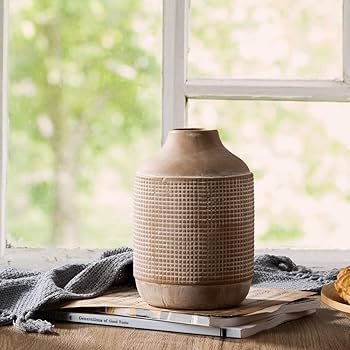 SIDUCAL Ceramic Rustic Farmhouse Vase, Sand Glaze Finish Boho Vase, Pottery Decorative Flower Vas... | Amazon (US)
