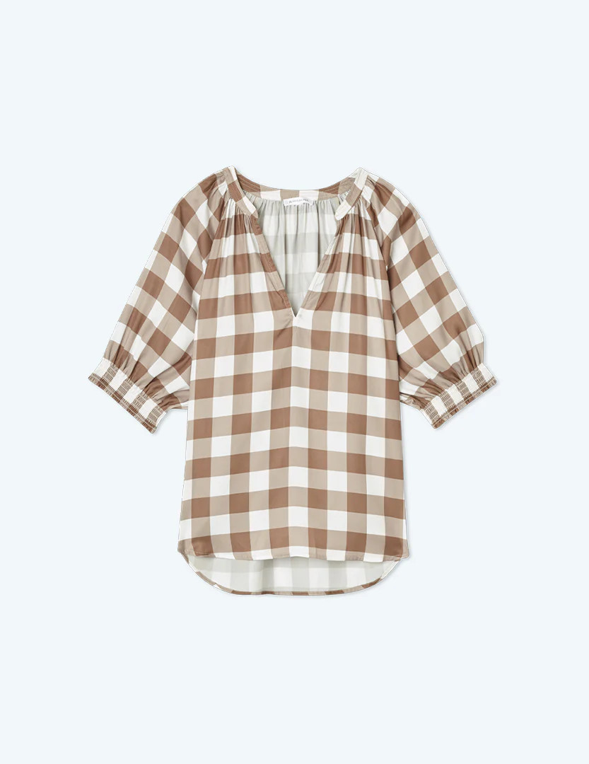 The Silky Raglan-Sleeve Top - Gingham in Cafe au Lait | SummerSalt