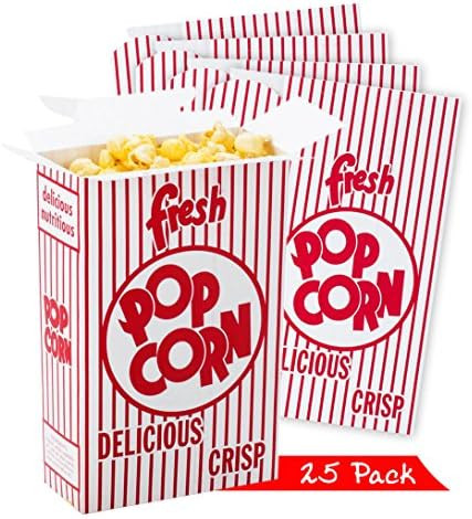 Set of 25 - Close Top Movie Party Popcorn Boxes, Red and White Stripes, Movie Theater Night, Carniva | Amazon (US)